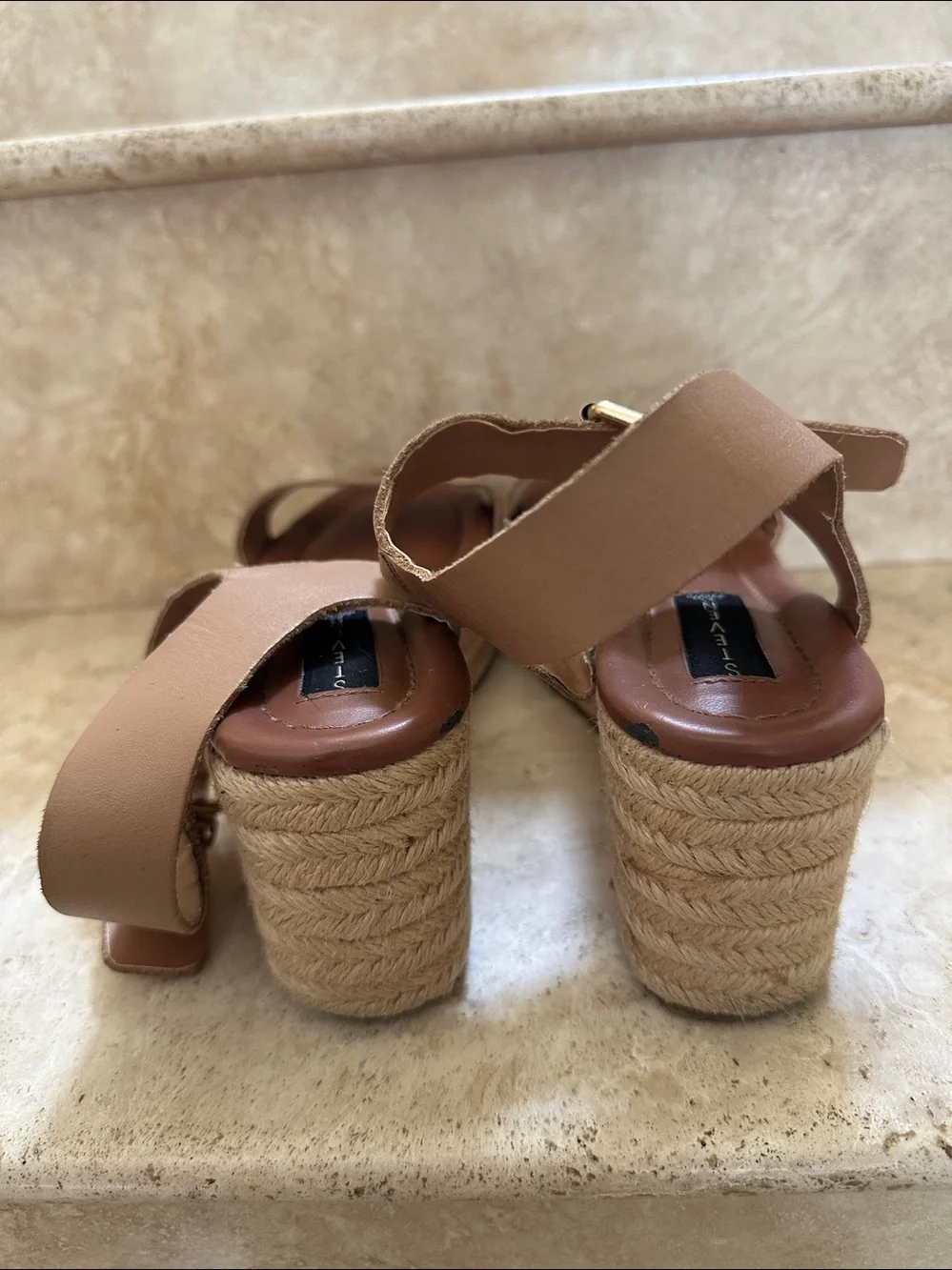 STEVEN by Steve Madden SABBIE Tan Leather Espadrille Platform Wedge Sandals